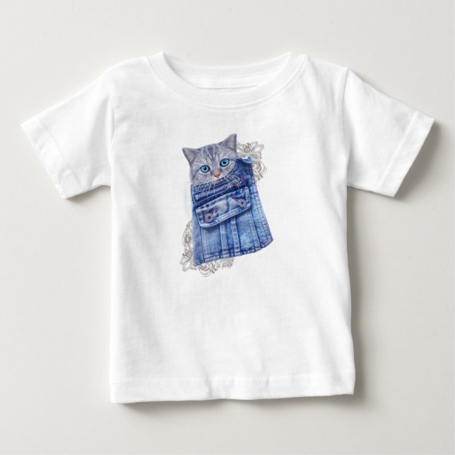Denim Jean pockets,Kittens and Lace Baby T-Shirt (Front)
