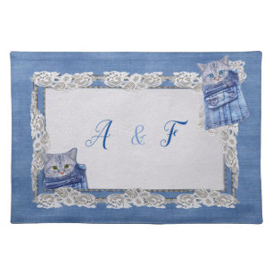 Denim Jean pockets,Kittens and Lace Cloth Placemat