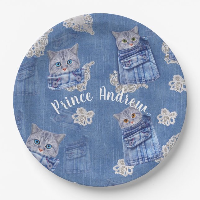 Denim Jean pockets,Kittens and Lace Paper Plates (Front)