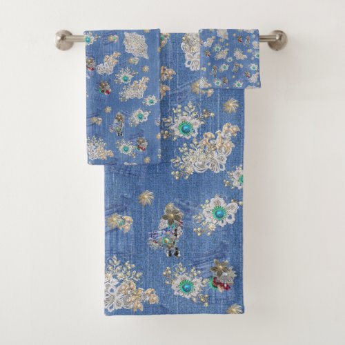 Denim Jean pocketsKittens and Lace Repeat Pattern Bath Towel Set