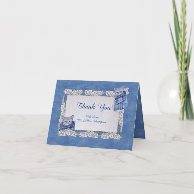 Denim Jean pockets,Kittens and Lace Thank You Card (Front)