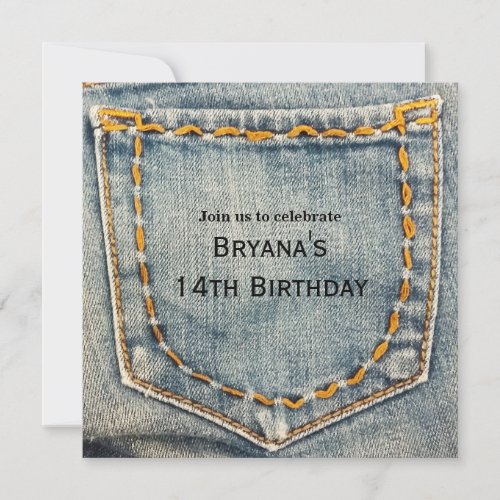 Denim Jean Stitched Pocket Birthday Party Invitation