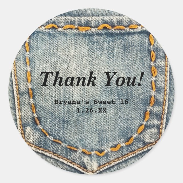 Denim Jean Stitched Pocket Custom Favor Stickers (Front)