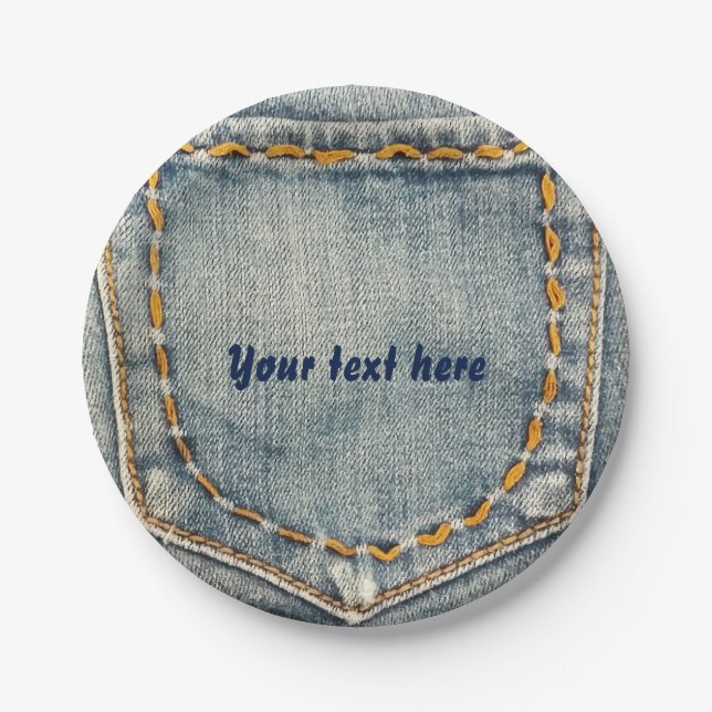 Denim Jean Stitched Pocket Custom Party Plates (Front)