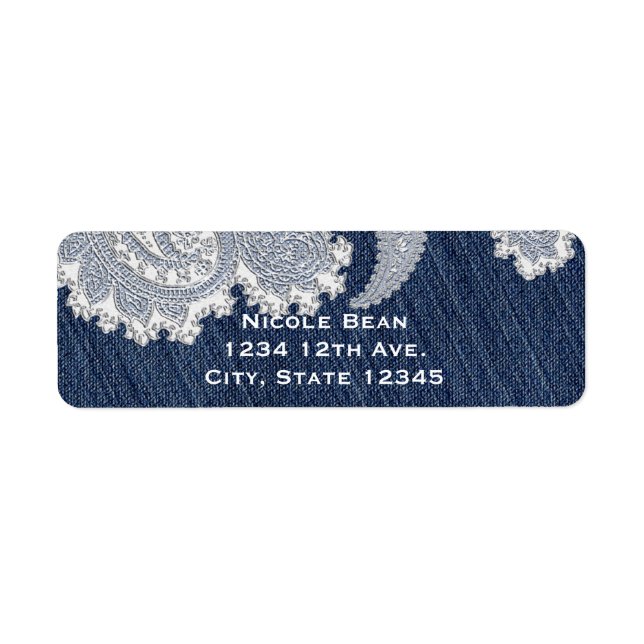 Denim Jean & White Lace Elegant Bridal Wedding Label (Front)