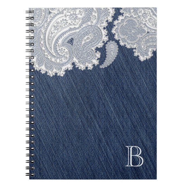 Denim Jean & White Lace Elegant Bridal Wedding Notebook (Front)