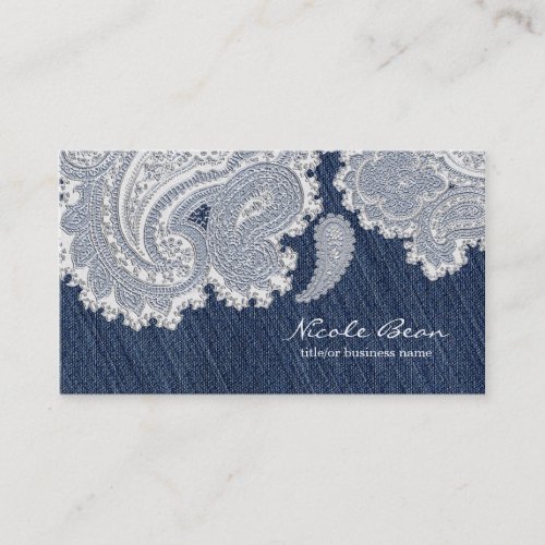 Denim Jean  White Lace Elegant Wedding Business Card