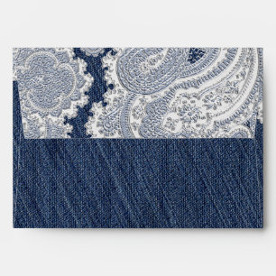 Denim Jean & White Lace Elegant Wedding Invitation Envelope