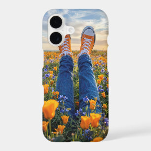 Denim Jeans and Orange Sneakers in Flowers iPhone 17 Case