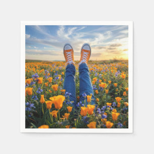 Denim Jeans and Orange Sneakers in Flowers Napkins