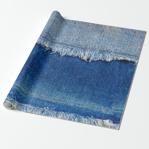 Denim jeans background Ripped denim fabric with b Wrapping Paper
