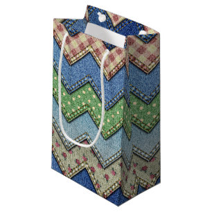 Denim jeans patchwork pattern gift bag