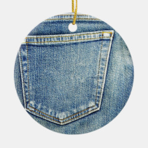 Denim Jeans Pocket Blue Fabric style fashion rich Ceramic Ornament