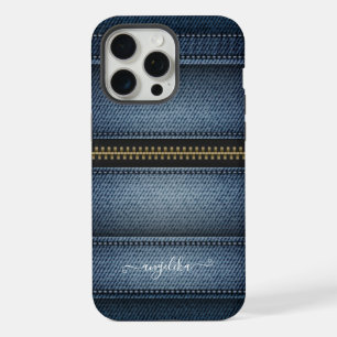 Denim Jeans Style Stitches and Zipper iPhone 15 Pro Max Case