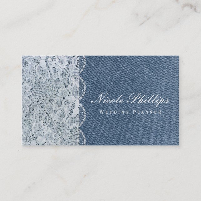 Denim & Lace Chic Elegant Classy Business Card (Front)