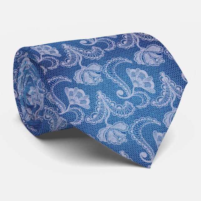 Denim Lace Fashion Designer Texture Neck Tie (Rolled)