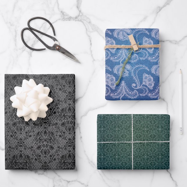 Denim Lace Fashion Designer Texture Wrapping Paper Sheets (Front)
