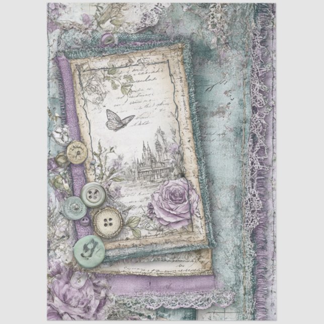 Denim & Lace Floral Fantasy Butterflies Decoupage Tissue Paper (Front)