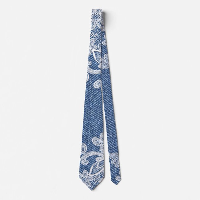 Denim Lace Floral Fashion Neck Tie (Front)