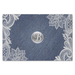 Denim &amp; Lace Rustic Glam Elegant Monogram Initial Tissue Paper
