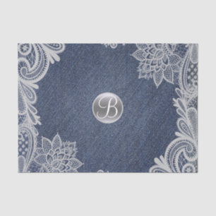Denim & Lace Rustic Glam Elegant Monogram Initial Tissue Paper