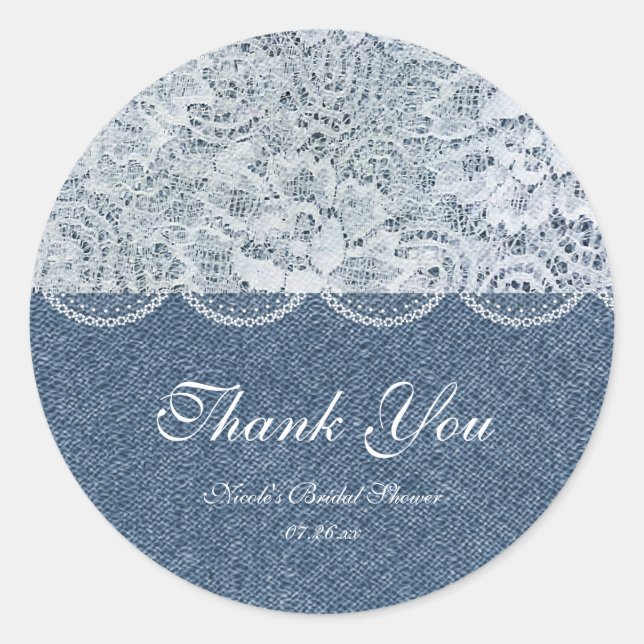 Denim & Lace Rustic Romance Shower Favor Sticker (Front)