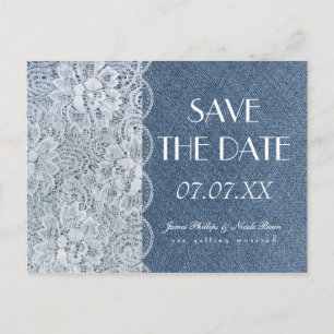 Denim & Lace Rustic Save The Date Wedding Postcard