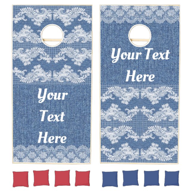 Denim Lace Southern Chic Charm Cornhole Set (Set)