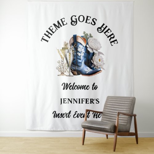 Denim lace Texas country cowgirl boots bubbly chic Tapestry