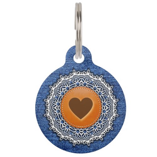 Denim Leather and Lace Pet ID Tag