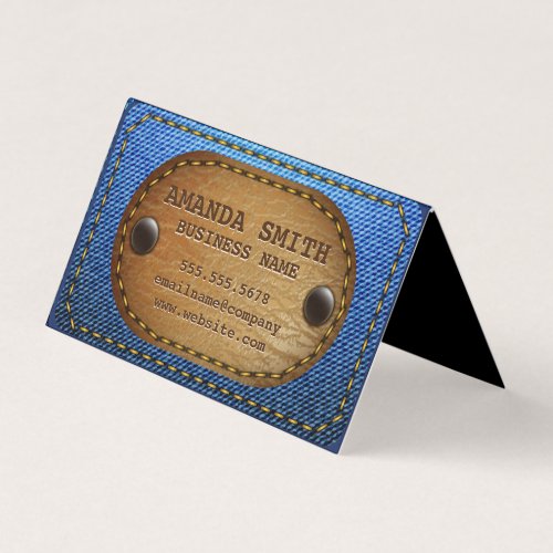 Denim Leather Stitched Background Business Card