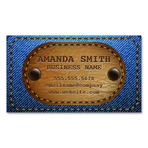 Denim Leather Stitched Background Business Card Magnet