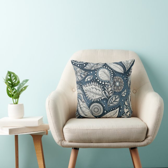Denim Leaves 2 Throw Pillow (Chair)