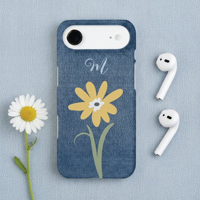 Denim Look Daisy Floral Monogram iPhone Case (Creator Uploaded)