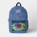Denim Look Tie Dye Personalized Monogram Printed Backpack