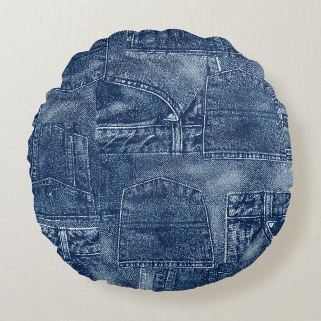 Denim material, round pillow (Front)