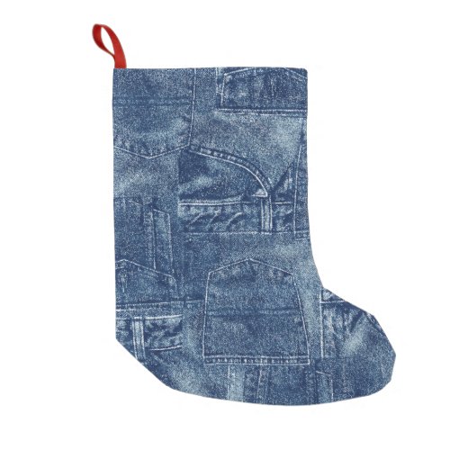 Denim material small christmas stocking