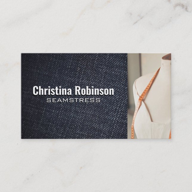 Denim Material | Tape Measurer Mannequin Business Card (Front)