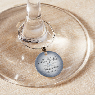 Denim Mr & Mrs Wine Tag Charm
