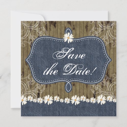 Denim n Daisies Save the Date Wood Invite Western