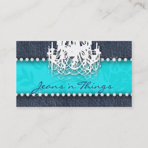 Denim n Diamonds Chandelier Floral Turquoise Blue Business Card Templates