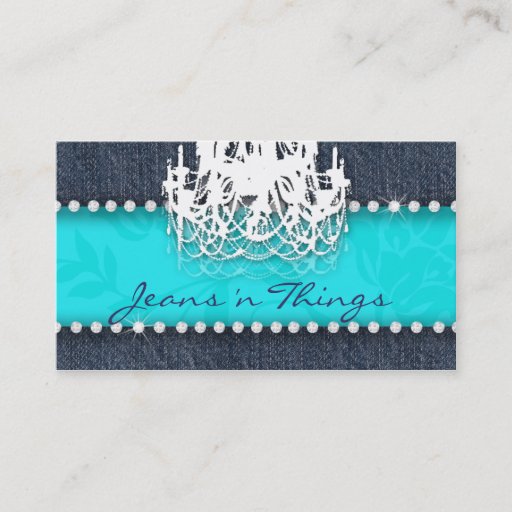 Customizable Denim n Diamonds Chandelier Floral Turquoise Blue Business Card Templates