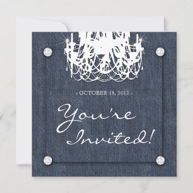 Denim n Diamonds Wedding Invitation Chandelier (Front)