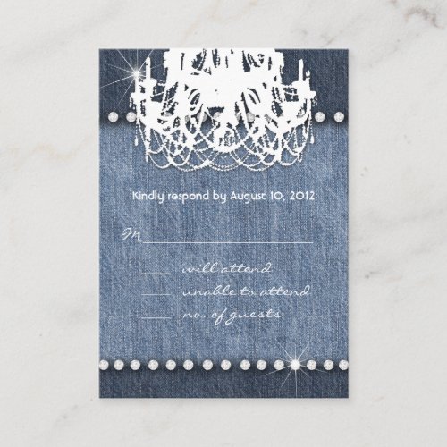 Denim n Diamonds Wedding Response Card Chandelier Business Card Templates