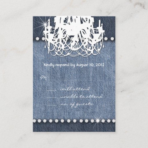Customizable Denim n Diamonds Wedding Response Card Chandelier Business Card Templates