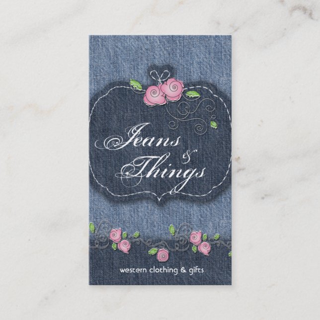 Denim n Roses Business Card Shabby Chic (Front)