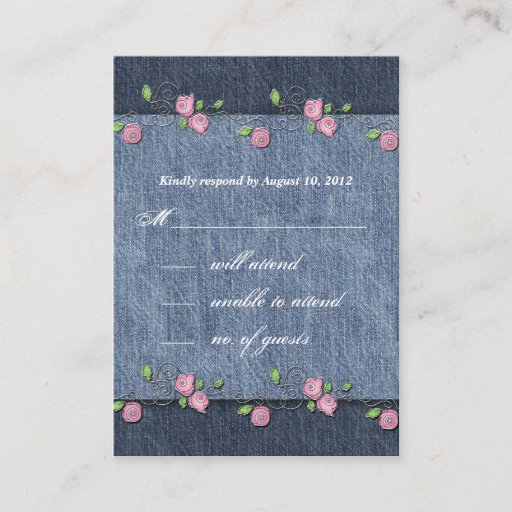 Customizable Denim n Roses Wedding Response Card Business Card Templates