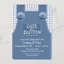 Denim Overalls Cute as a Button Blue Invitation