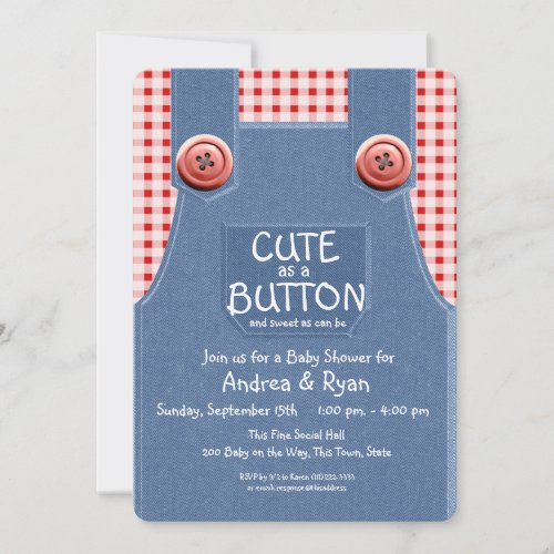 Denim Overalls Cute as a Button Invitation
