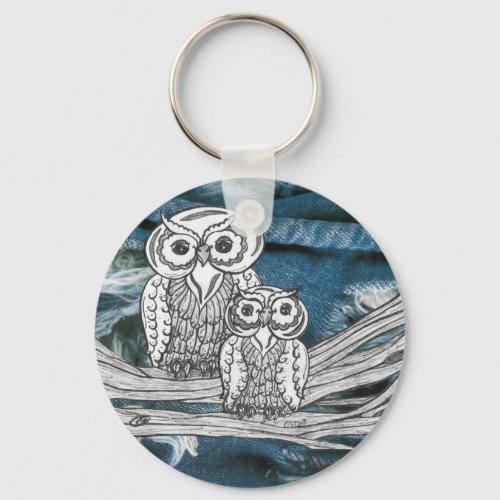 Denim Owls key chain